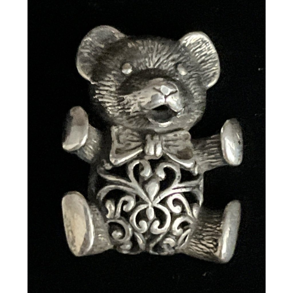 Vintage Sterling Silver Teddy Bear Brooch Pin 9.2g Signed